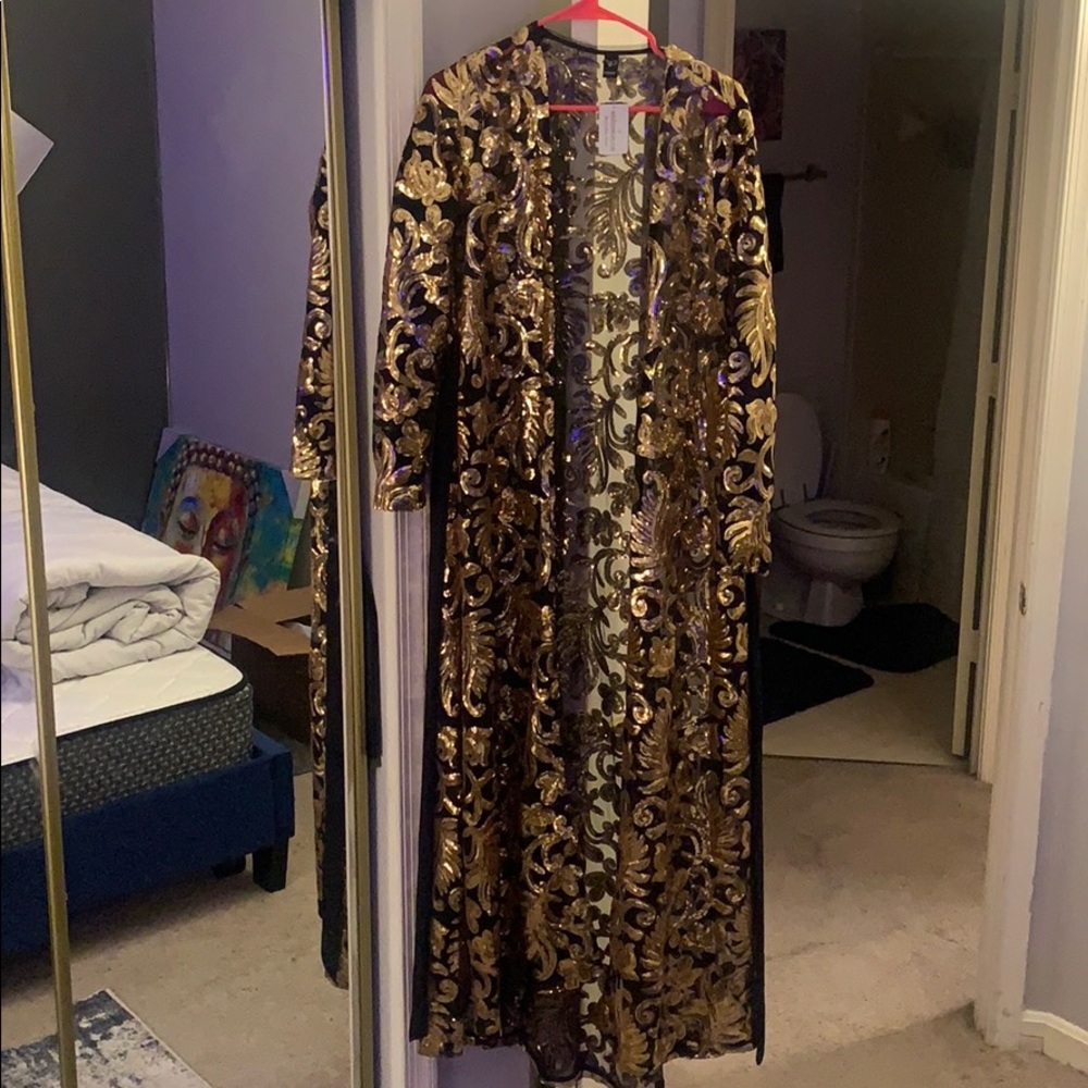 Sheer gold sequined duster